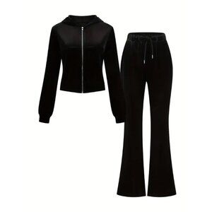 Elegant Rhinestone Tracksuit – Hooded Zip-Up & Pocket Pants, Chic & Comfy